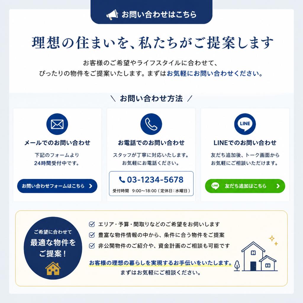 今すぐお問い合わせを！ ～あなたの理想の住まいを見つけるための第一歩～