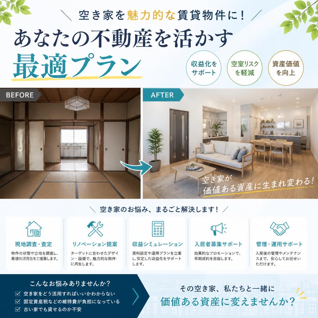 空き家を魅力的な賃貸物件に！あなたの不動産を活かす最適プラン